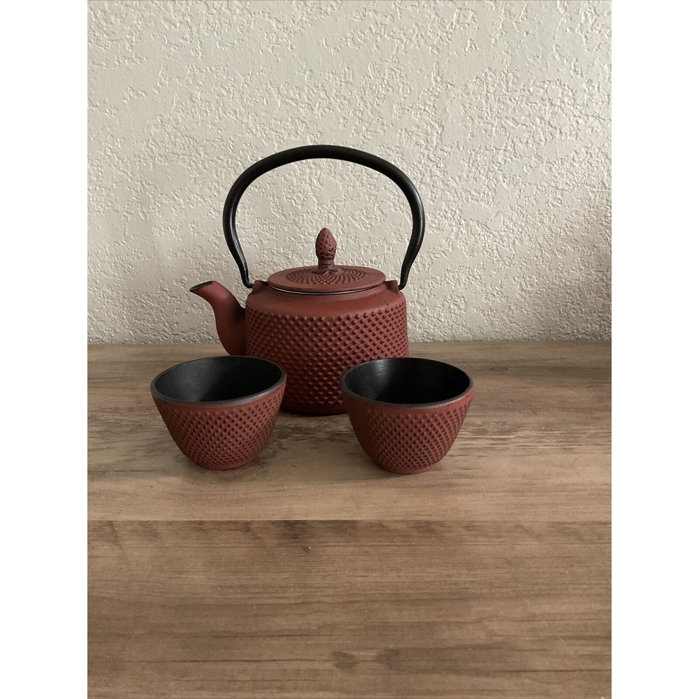 Elegant Terracotta Teapot Set with Black Accents